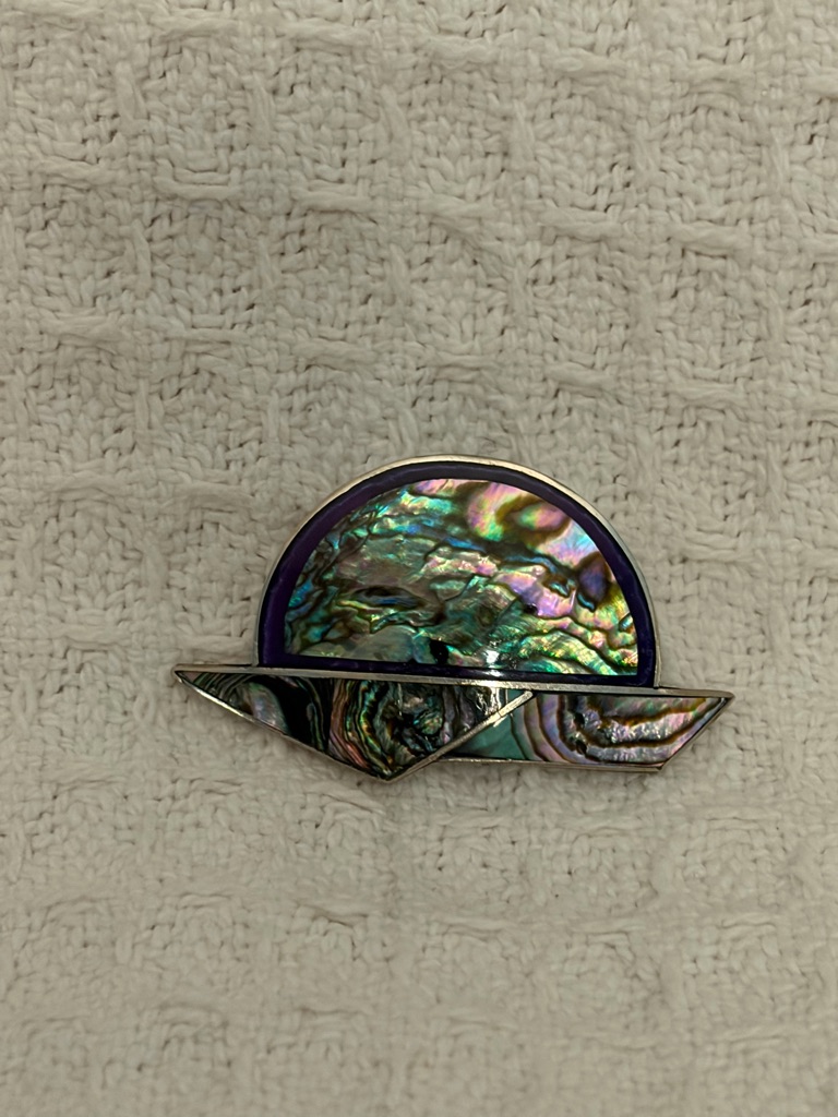 Vintage Alpaca Silver Mexico Abalone Abstract Sunrise/Sunset Brooch/Pendant